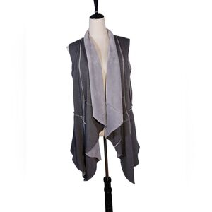 Vest Waterfall Neckline Raw Seams Pockets Size Med